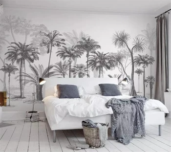 

beibehang Custom wallpaper 3d mural black and white sketch style tropical rainforest coconut tree Nordic TV background wallpaper