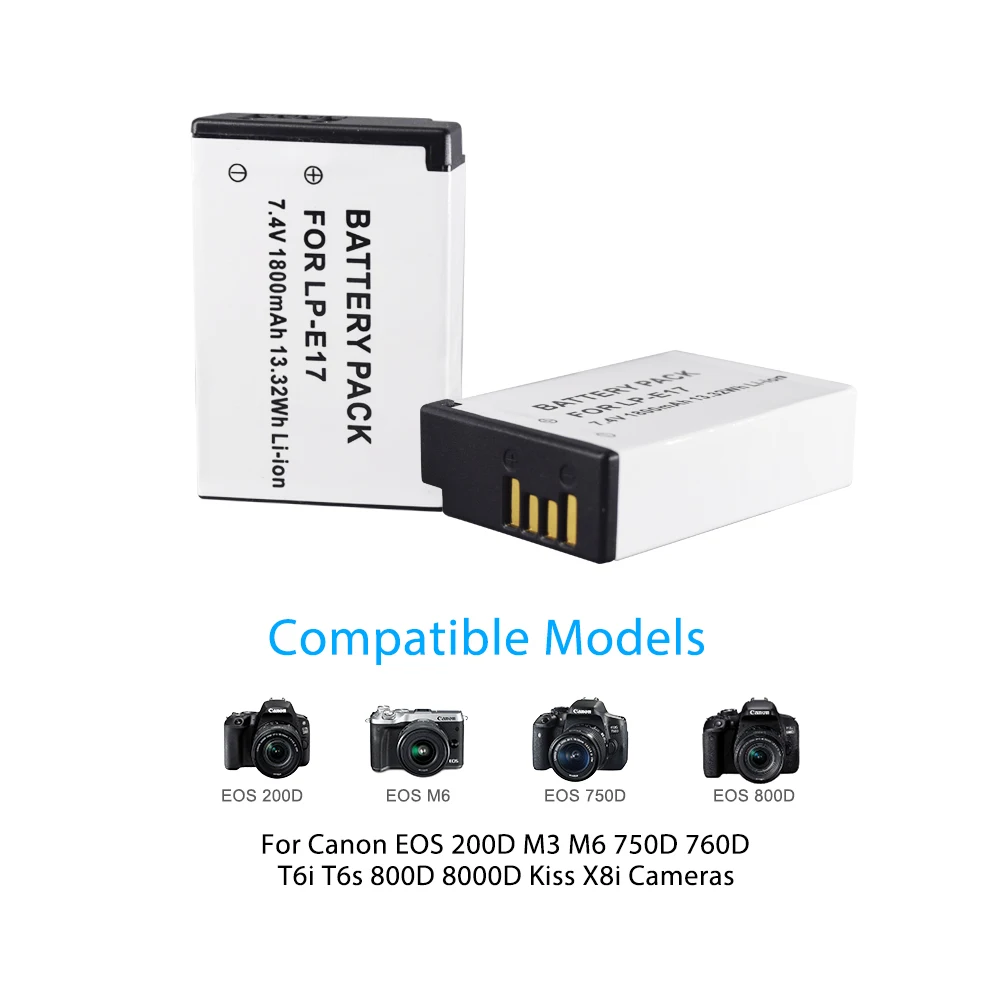 Günstige 1800mAh LP E17 LPE17 LP E17 Kamera Batterie + LCD Dual USB Ladegerät für Canon EOS M3 M5 M6 77D 750D 760D T6i T6s 800D 8000D Kuss X8i