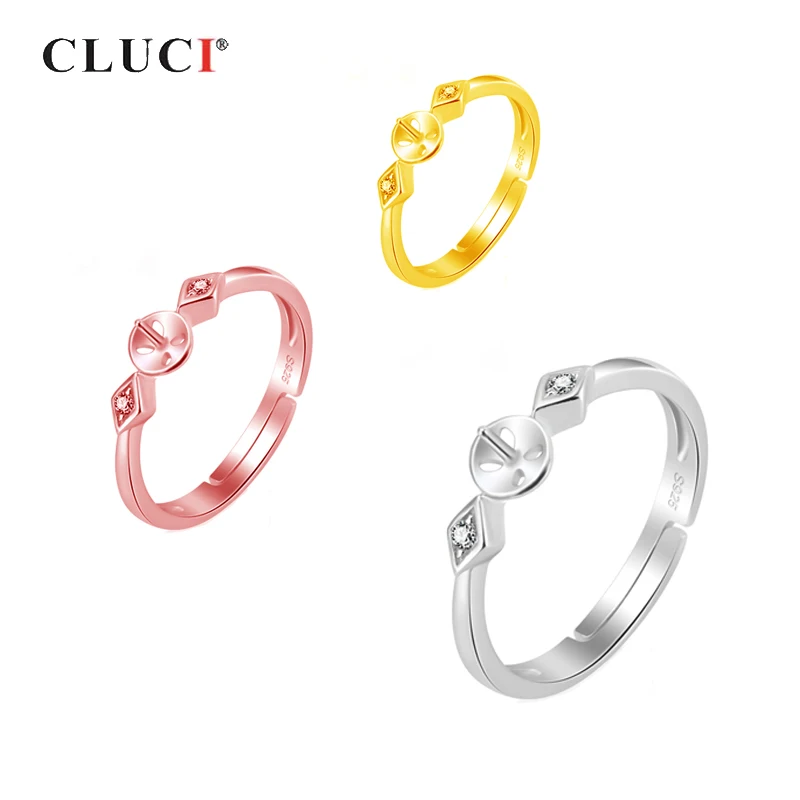 

CLUCI 925 Sterling Silver Double Rhombus Ring for Women Adjustable Female Pearl Ring Mounting Silver 925 Gift Ring Jewelry