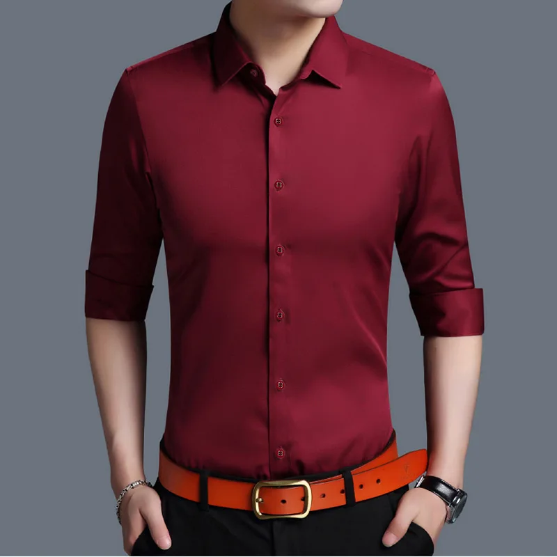 HEISMR. C Новая мужская рубашка с длинным рукавом, мужская рубашка, качественная, брендовая, не проглаженная, официальная, деловая, мужская рубашка, Camisa BK08 - Цвет: wine