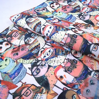 

90x142cm lovely glasses Doctor owl Canvas Fabric Patchwork For DIY Handmade Fat Quarters Sewing For Bag Dolls Cushion Shoes