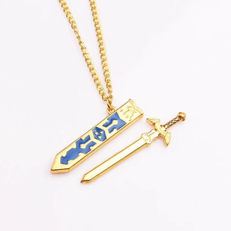 

Legend Of Zelda Removable Master Sword Necklaces & Pendants Gold Chain Sky Sword with Sheath Necklace Game Jewelry