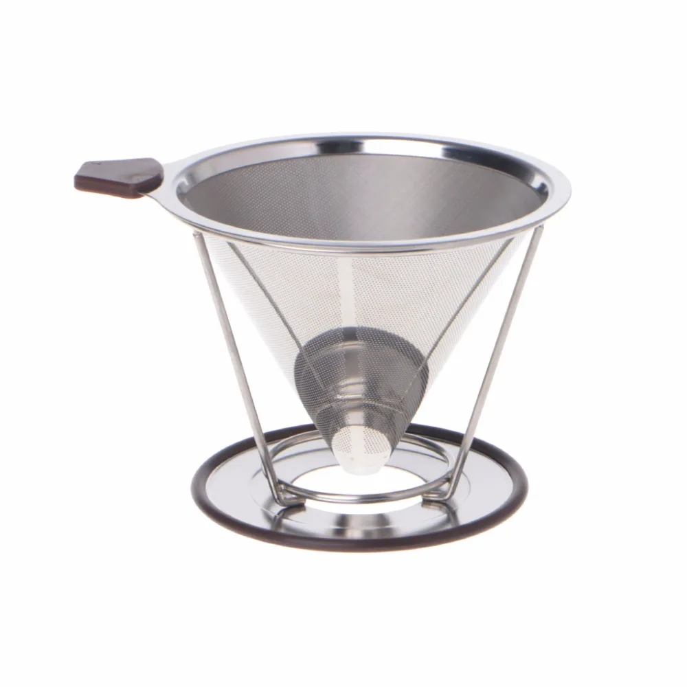 Manual Drip Coffee Filter Stainless Steel Strainer Reusable Metal Cone
