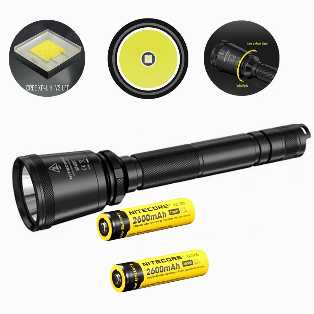 

NITECORE MT40GT XP-L HI V3 Led Flashlight with 2 pcs nitecore NL186 2600mah 18650 battery 1000 Lumens 618 m Beam Distence Search
