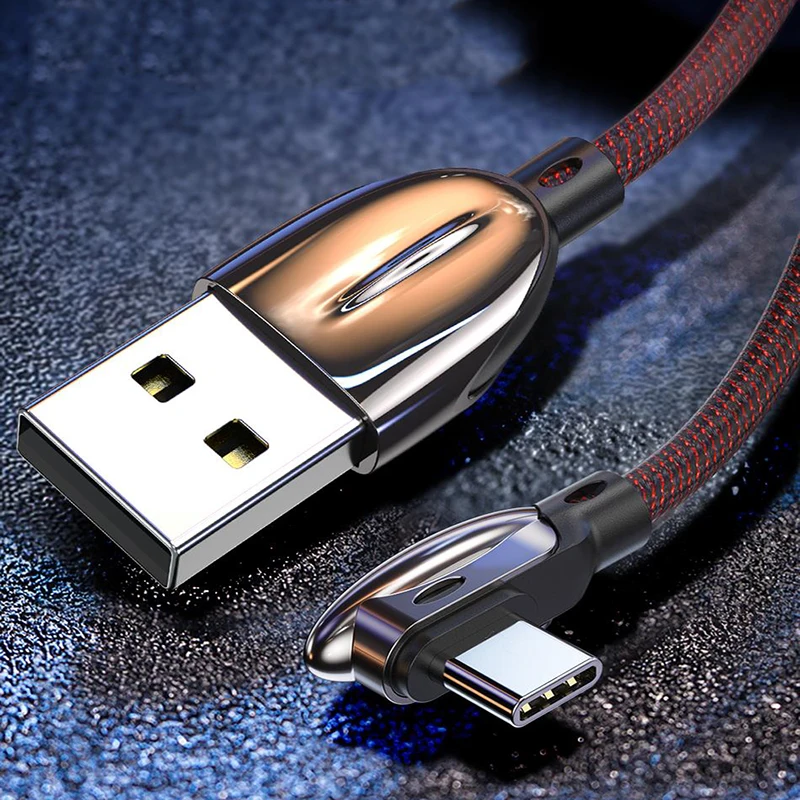 

USB Type C 3A 90 Degree Cable for Xiaomi Redmi K20 Pro Fast Charge Wire Cord USB C Cable for Huawei Samsung Phone USB-C Charger