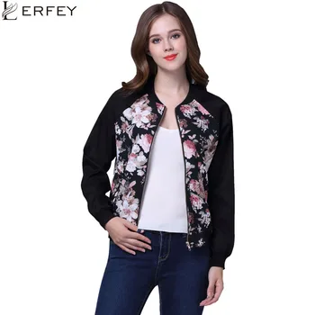 

LERFEY Floral Print Women Basic Jacket Coats Autumn Winter Bomber Jacket Long Sleeve Casual Basic Jackets jaqueta feminina