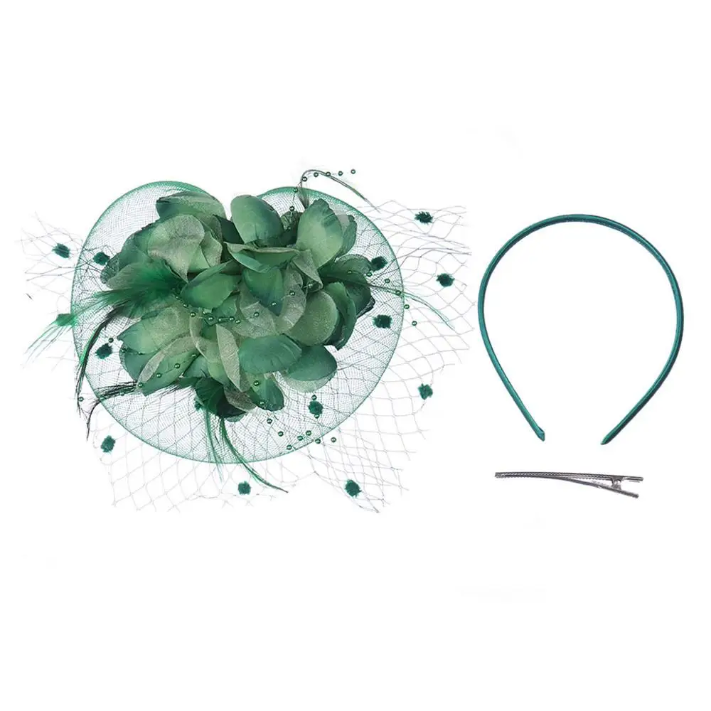 3 шт./компл. Для женщин перо чародей свадебные шарик из сетчатой ткани в виде большого цветка зажим для волос головной убор - Цвет: Green