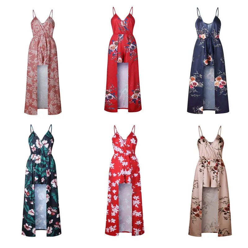Summer Jumper Dress Floral Print Boho Beach Dress Sexy V Neck