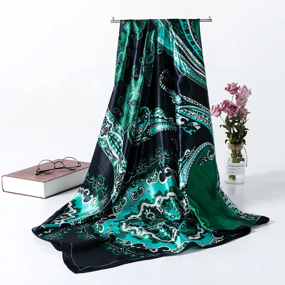 

style Hijab Scarf Women Luxury Brand faux Satin Silk Scarfs foulard Square Head Wraps 2019 New Fashion Shawl 90*90cm