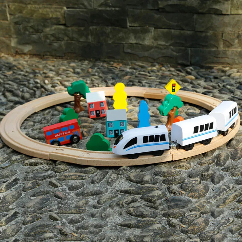 

30PCS Wooden Train Round Traffic Track Set Magnetic Car Model Puzzles Wooden Railway Early Educational Toys For Children Friends