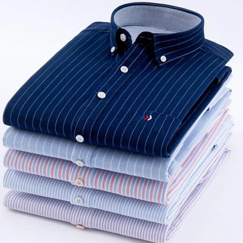 Английский стиль, мужские повседневные рубашки с длинным рукавом в полоску, ткань, чистый хлопок, Оксфорд, Промытые рубашки, Camisa, весенняя одежда, дышащая