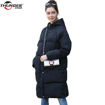 

Winter Jacket Women 2018 New Stitching Hooded Parka Women Loose Long coat Down Winter Warm Jacket Female Plus Size Overcoat