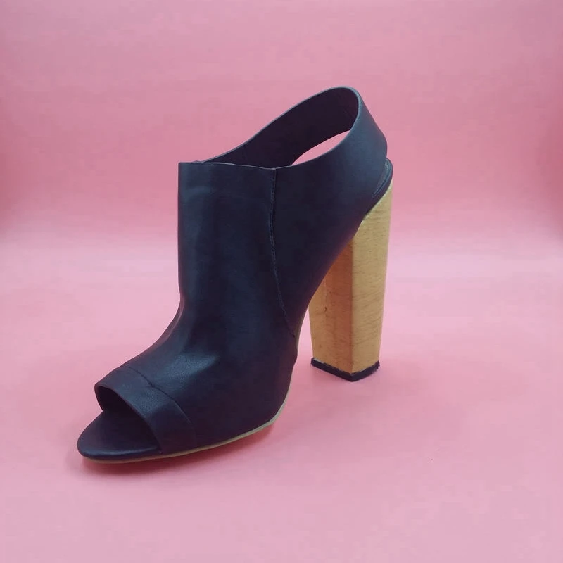 

Women Slingbacks Pumps Peep Toe Square Gold High Heels Back Strap Slip-on Black Leather Summer Fashion Show Ladies Shoes
