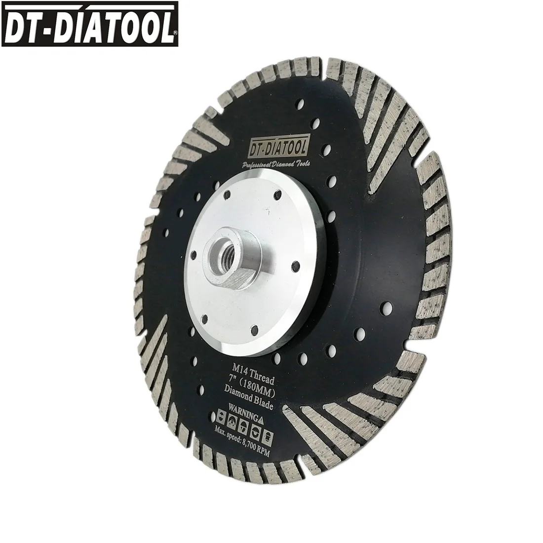 DT-DIATOOL 1piece Dia 7"/180mm M14 thread Diamond Turbo saw Blades with Slant Protection Teeth for Granite Marble Cutting Disc