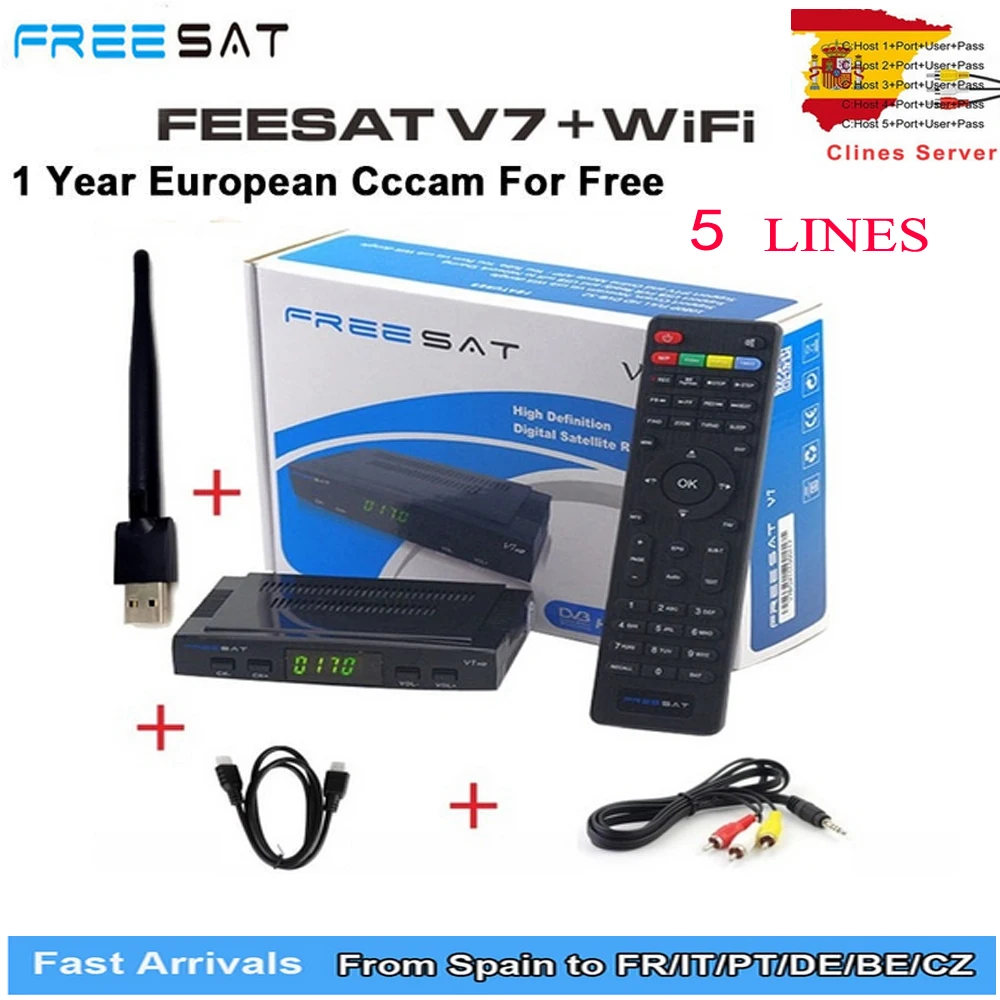 

GTMedia V7 HD Satellite Receiver Full 1080P with USB WIFI H.264 DVB-S2 With 1 Year Europe Spain CCCAM TV Decoder GTmedia V7S HD
