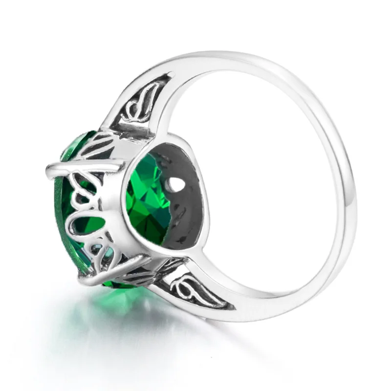 SzjinAo Custom Unique Luxury Solid 925 Sterling Silver Rings For Women Emerald May Birthstone Ring Vintaga Style Fine Jewelry