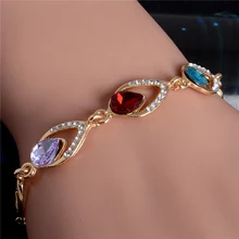 QCOOLJLY многоцветный ed форма капли золотой цвет хороший Австралия Стразы красота манжета цепочка с застежкой-лобстер браслет женские Вечерние