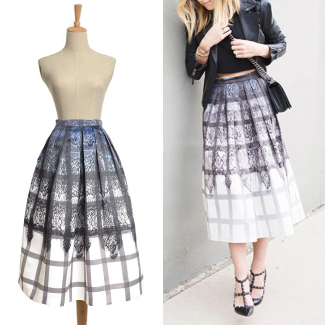 2014 New Summer Autumn Women's Vintage 50s Hepburn Lace pattern & Plaid ...