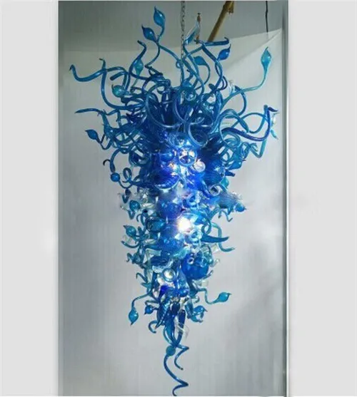 

Contemporary Type Glass Material Hand Blown Glass Blue and Large Chandelier