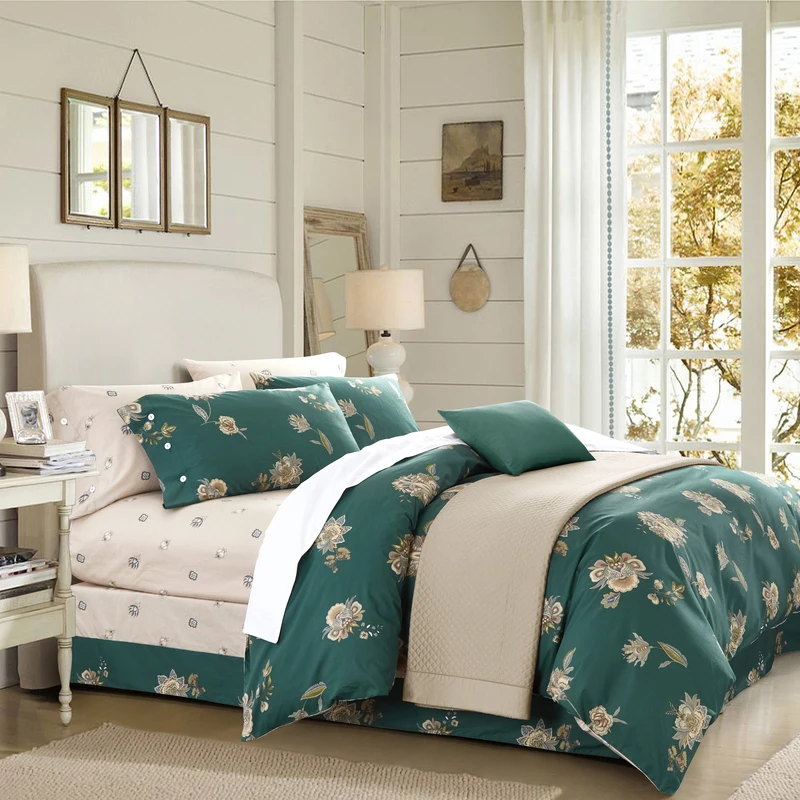 Waliicorners Flowers Bedding Sets Cotton Full Queen King Size Duvet Cover Bed/Flat Sheet Fitted Sheet set Pillowcase 44 FH1_4590 j