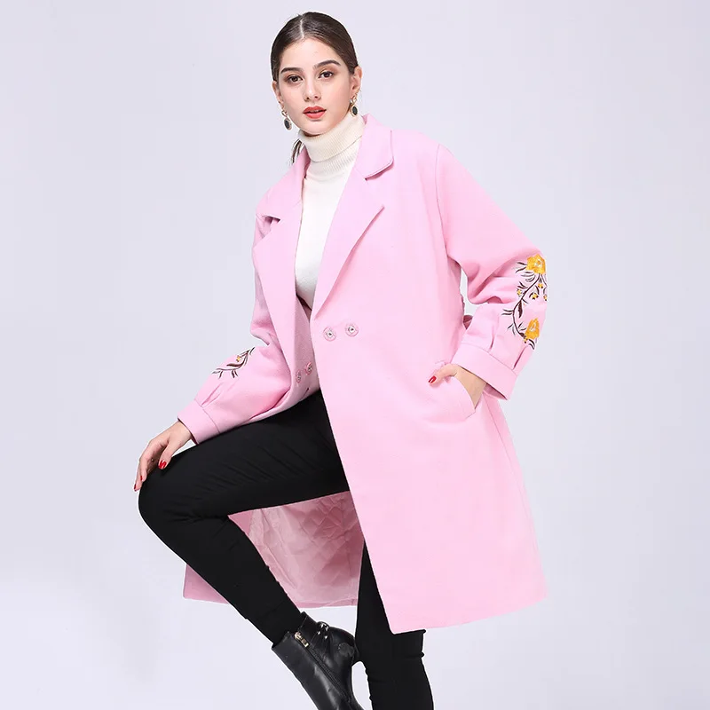 Et Manteau Pleine Femmes Veste Laine Mélange Seul Nouveau 2018 Dames Marron Manches Longs Élégant kaki Manteaux Hiver Bouton rose Solide 41PBqSB67