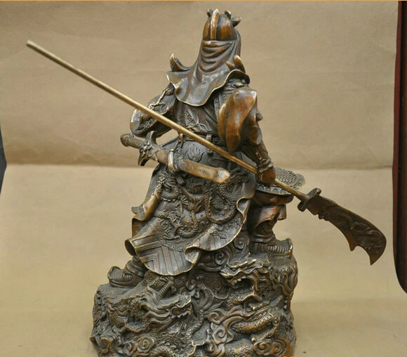 15 ''Китай Guardian Воин Гуань Гун Guanyu Дракон Меч Бронзовая Статуя оптовая