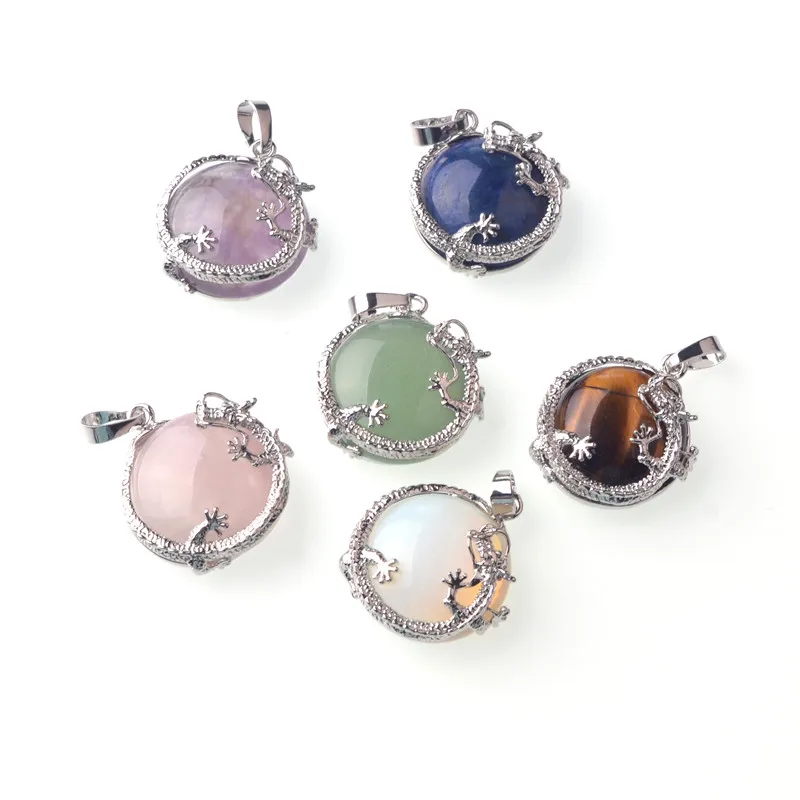 2019 Wholesale 10pcs\lot Mixed Color Quartz Stone Chinese Dragon Pendant For DIY Jewelry Free Leather Or  Chains