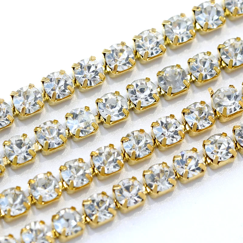 

SS8 2.5mm 10 Yard/Roll Crystal Close Rhinestones Cup Chain With Metal Base Sew On Rhinestones Trimming For Wedding Dress Y2269