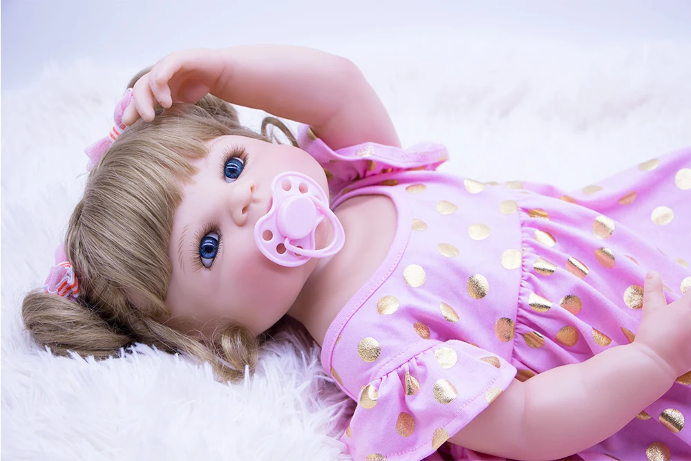 55cm Silicone vinyl Reborn Baby Doll Toys 22'' Blue eyes with curly hair Princess Toddler Babies Girl Boneca Kid Gift Alive Bebe