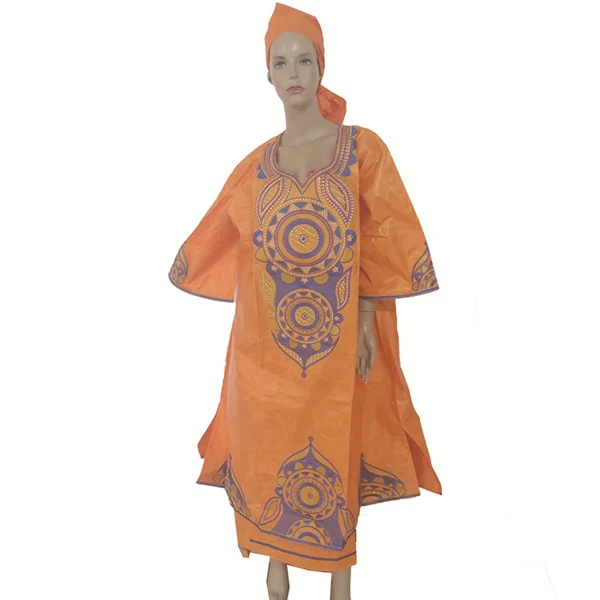 MD африканская одежда для женщин платье с вышивкой юбка с шарфом 3 шт. костюм Африканский принт Длинные платья леди головной убор vetement - Цвет: Оранжевый