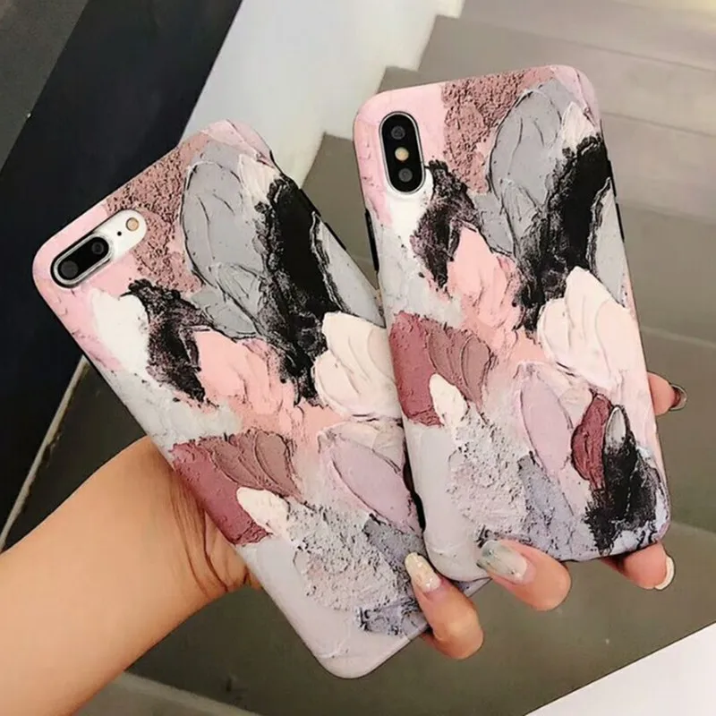 

for iPhoneX Art Student's Mobile case for iphone 6 6s 7 8 Soft Edge Scrub Apple Anti-fall Oil Painting Art New Wave for iphone X