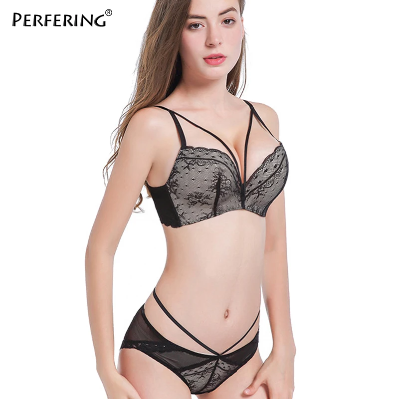 

Perfering New Fashion Push Up Bras Sets French Bralette Lace Sexy Underwear Lingerie Gather Brassiere Bra and Panty Set Romantic