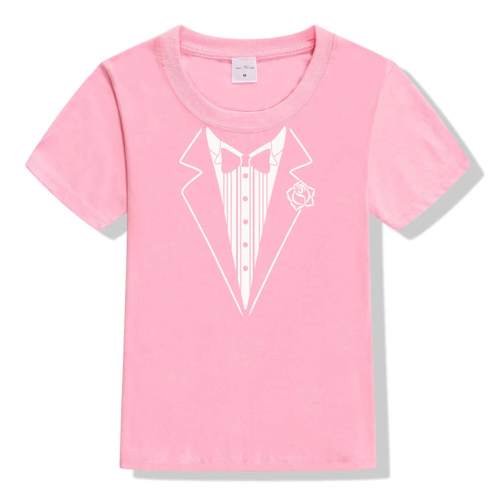 8 цветов, летняя одежда для малышей, футболка Топы с галстуком-бабочкой, детская одежда с принтом Одежда для мальчиков и девочек, рубашки, костюм для детей возрастом от 3 до 10 лет - Цвет: 48J8-KSTPK-