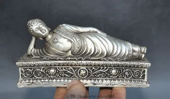 

christmas 6"old Tibet Buddhism fane Silver Sleep Rest Sakyamuni Shakyamuni Buddha Statue halloween