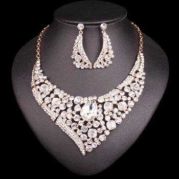 

New Bridal Jewelry Sets Wedding Necklace Sets For Brides Party Accessories Crystal Jewellery Indian Wedding Earrings for Women