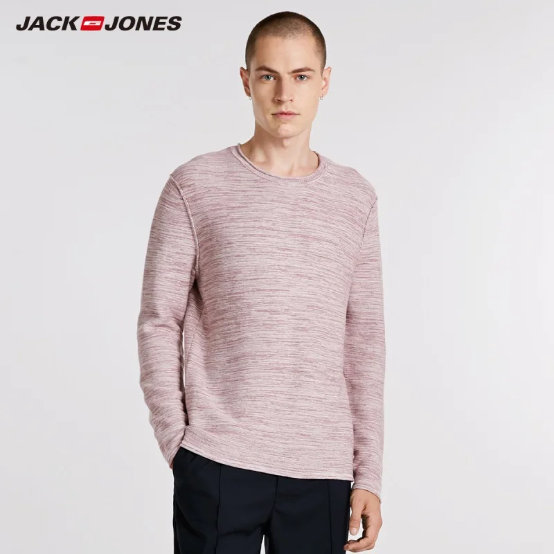 JackJones осенний мужской хлопковый контрастный цветочный свитер с круглым вырезом и длинным рукавом свитер Топ 218324512