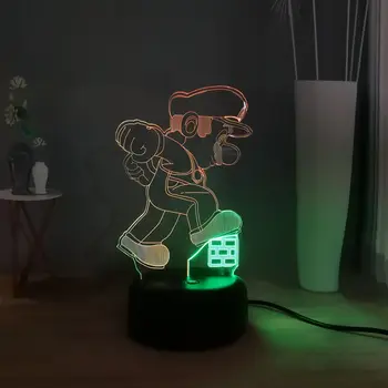 

2019 Creative 3D LED Lamp Cute Plumber Mario RGB 7 Mixed Dual Color Change Children Desk Bed Lamp Holiday Birthday Party Gift