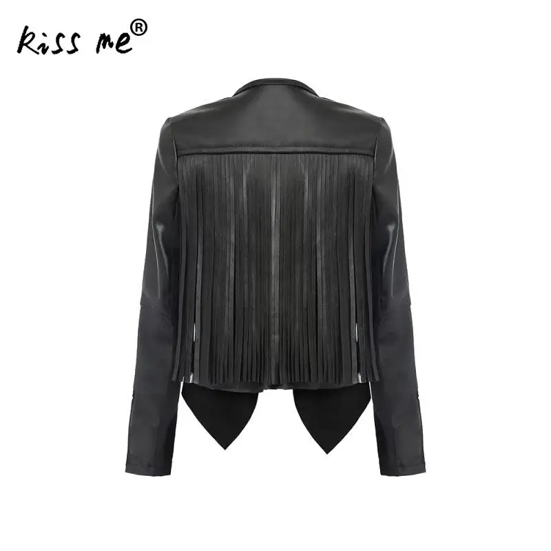 2017 New Women's Leather Jacket Miracle Tassel Zipper Style Pu Leather Women Jacket Coats Patchwork Solid Black Slim Women Coats Coats