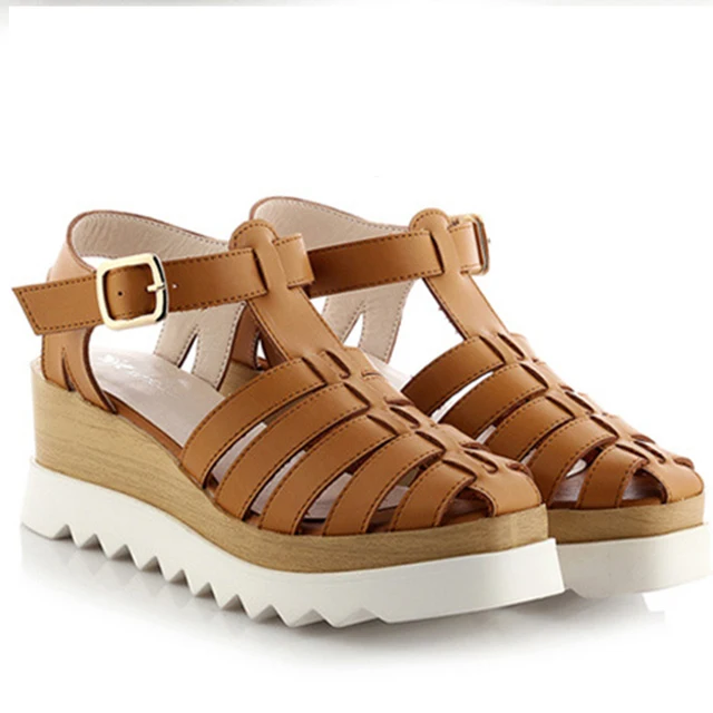Vrouwen 2017 Lederen Platte Platform Enkelbandje Gladiator Sandalen O80wPknX