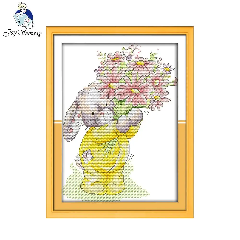 Joy Sunday Rabbit Present A Bouquet Counted Cross Stitch Kit Printed