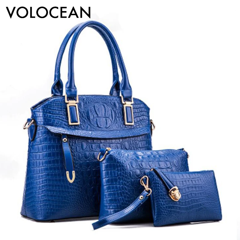 

Luxury High Quality Designer Crocodile Handbag For Women Fashion PU Leather Lady Purses 2017 Famous Brand Tote Bags 3 piece Set