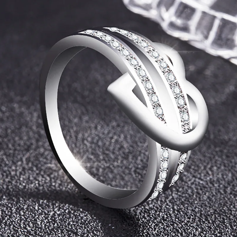 Роскошные новые Для женщин Jewelry Посеребренная Сердце Любовь Для женщин обручальное кольцо полные Размеры 6 7 8 9 10 подарок ко Дню Святого Валентина