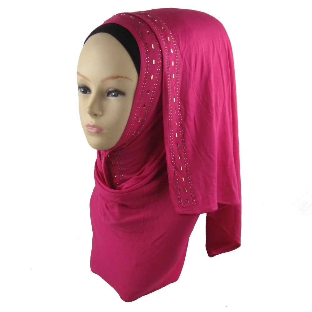 H1260 Soft modal elastic jersey long scarf with gold rhinestones,head scarf wrap,fast delivery