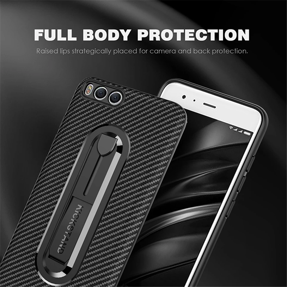 Case For XiaoMi 6 A1 5X RedMi 6A Note Pro 4X 4 TPU Carbon fiber texture back Stand Holder Cover Luxury Armor Phone Cases |
