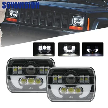 

2pcs 5x7" 7x6" Inch Angel Eyes DRL H4 LED Square Headlight For Jeep Wrangler YJ Cherokee XJ Led Rectangle Headlamp Hi / Lo Beam