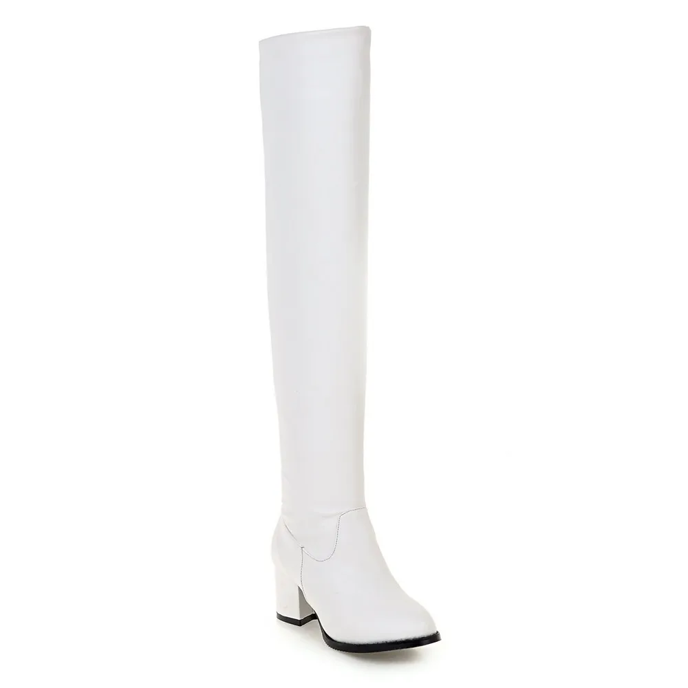 Г. Новые женские ботфорты из искусственной кожи пикантная женская обувь на высоком каблуке на молнии теплые зимние ботинки на молнии, размер 34-43