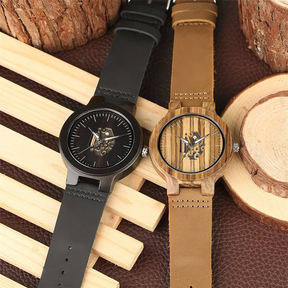 Black wooden simple men watches clock24