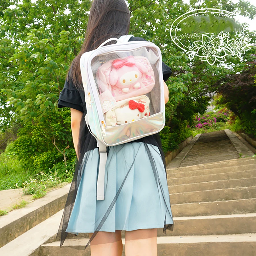 

Harajuku Clear Transparent Women Backpacks Pvc Waterproof School Bags Women Ita Bookbags Luxury Pu Leather Teenage Girl Backpack
