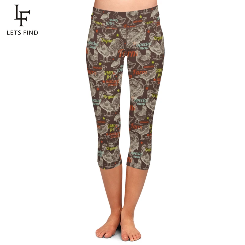 

Summer New Capri Leggings Plus Size 3D Chickens and Birds Print Pants High Waist Mid-Calf 3/4 Fitness Movement Pants