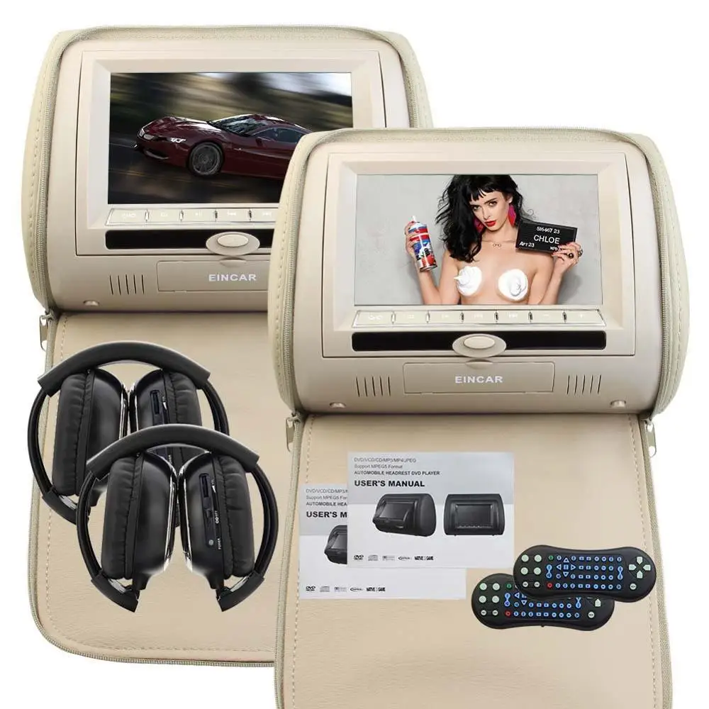 

Two of Headrest Car Pillow Monitors with Region Free Car cd DVD player Dual Twin Screens USB SD IR FM Transmitter 2 IR Headphone